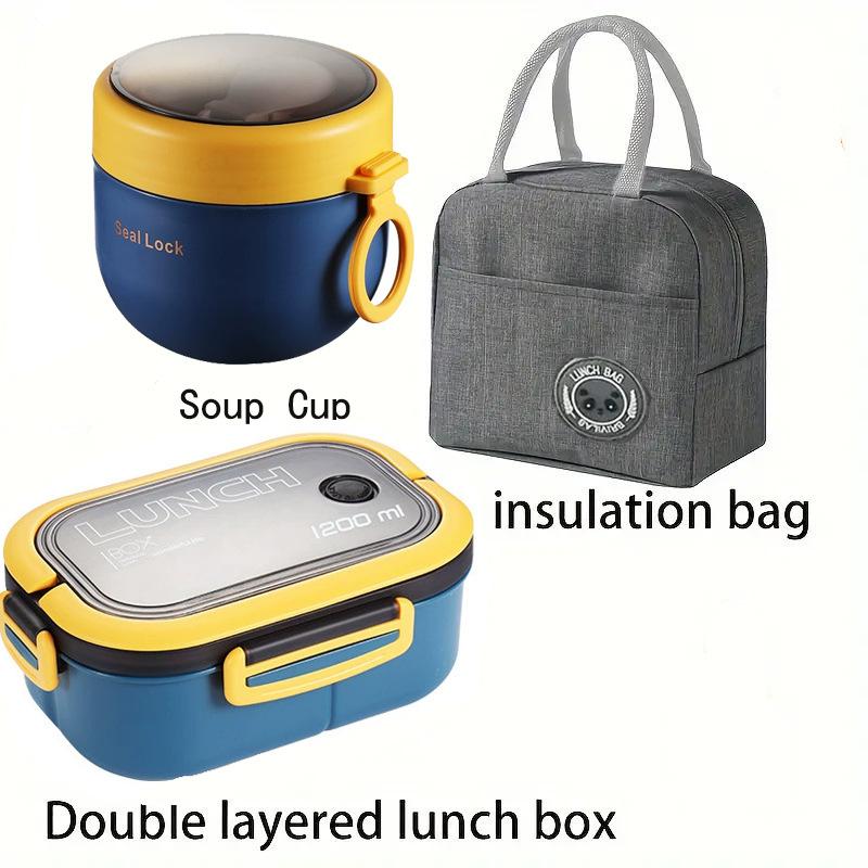 Portable Single Double-layer Lunch Box with Fork And Spoon - Compartment Fruit Food Container for Microwave And Picnic Freshness