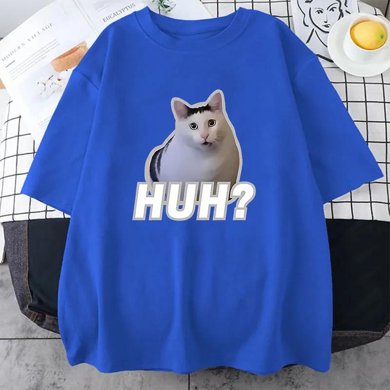 Women Unisex T-Shirts Cute Huh Cat Meme Funny Cool Classic Harajuku Aesthetic T-shirt Vintage Unisex Streetwear Cotton Tops