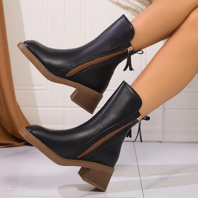 Autumn Winter New Women'S Boots Retro Style Mid Tube Side Zipper High Heels Thick Heels Fashion Women'S Boots