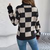 Women's Casual Turtleneck Contrasting Plaid  Long Sleeve Sweater