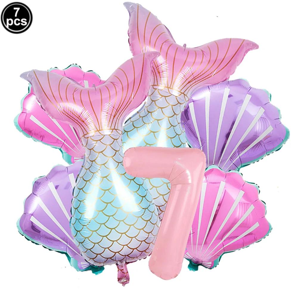 Mermaid Birthday Party Decoration 3D Balloons Cup Plate Napkins Banner For Kids Girls Party Favor Gifts Baby Shower Photo Props