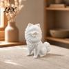 Pomeranian Ornament 3D Printed Cute Dog Figurine, White Twisting Head Puppy Statue, Small Adorable Decoration Desktop for Home Office Desk Decor,