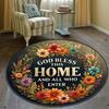 Gott Segne Dieses Haus Floraler Kranz Runder Teppich Religiöse Christliche Dekoration Weiche Flanell Wohnzimmer Schlafzimmer Willkommensmatte Teppich