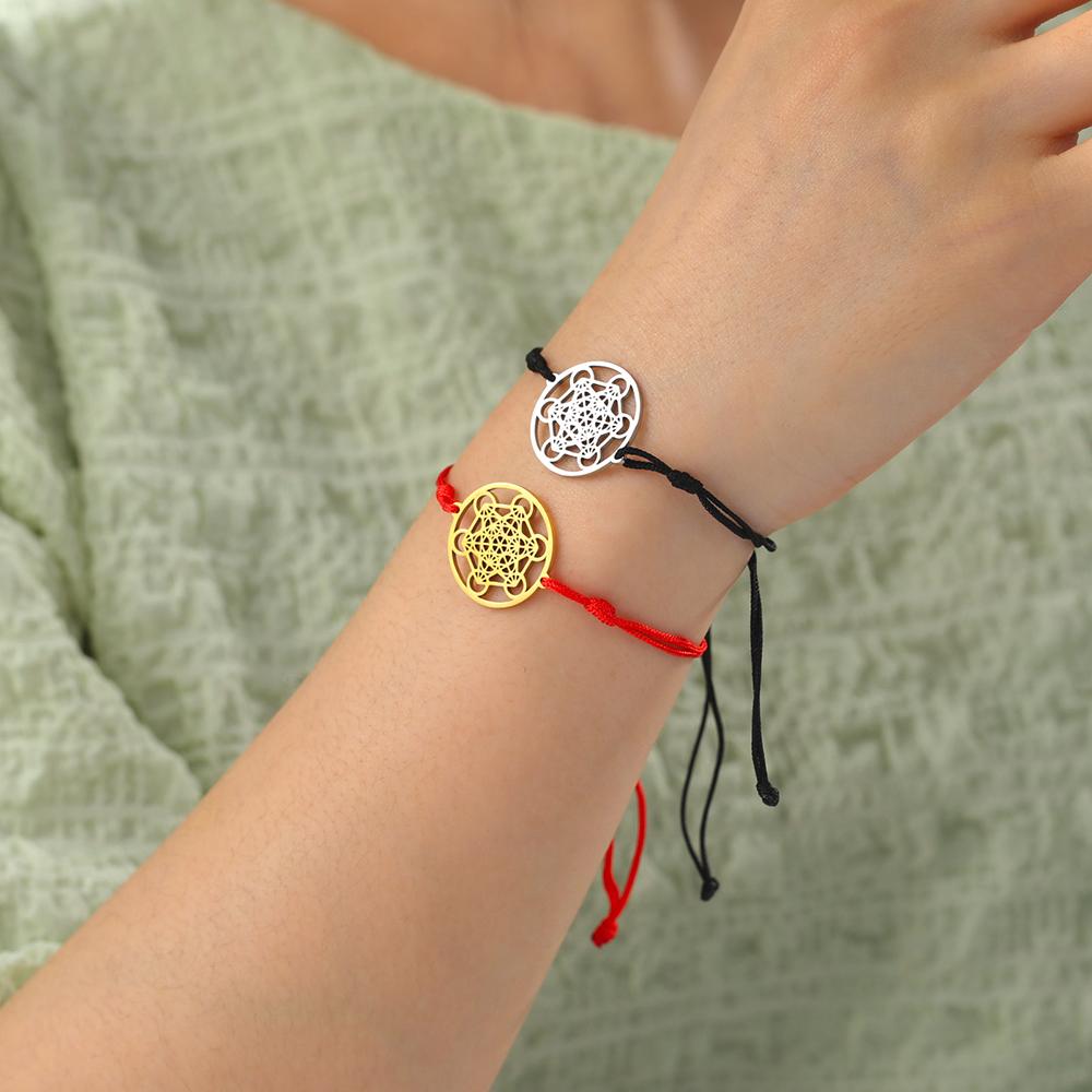 Dawapara Flower of Life Metatron Cube Bracelet for Women Men Adjustable Rope Chain Stainless Steel Charm Bracelet Couple Jewelry