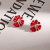 Elegant Red Flower Earrings in French Vintage Style with a Simple Design - Minimalist and Elegant Women's Ear Jewelry