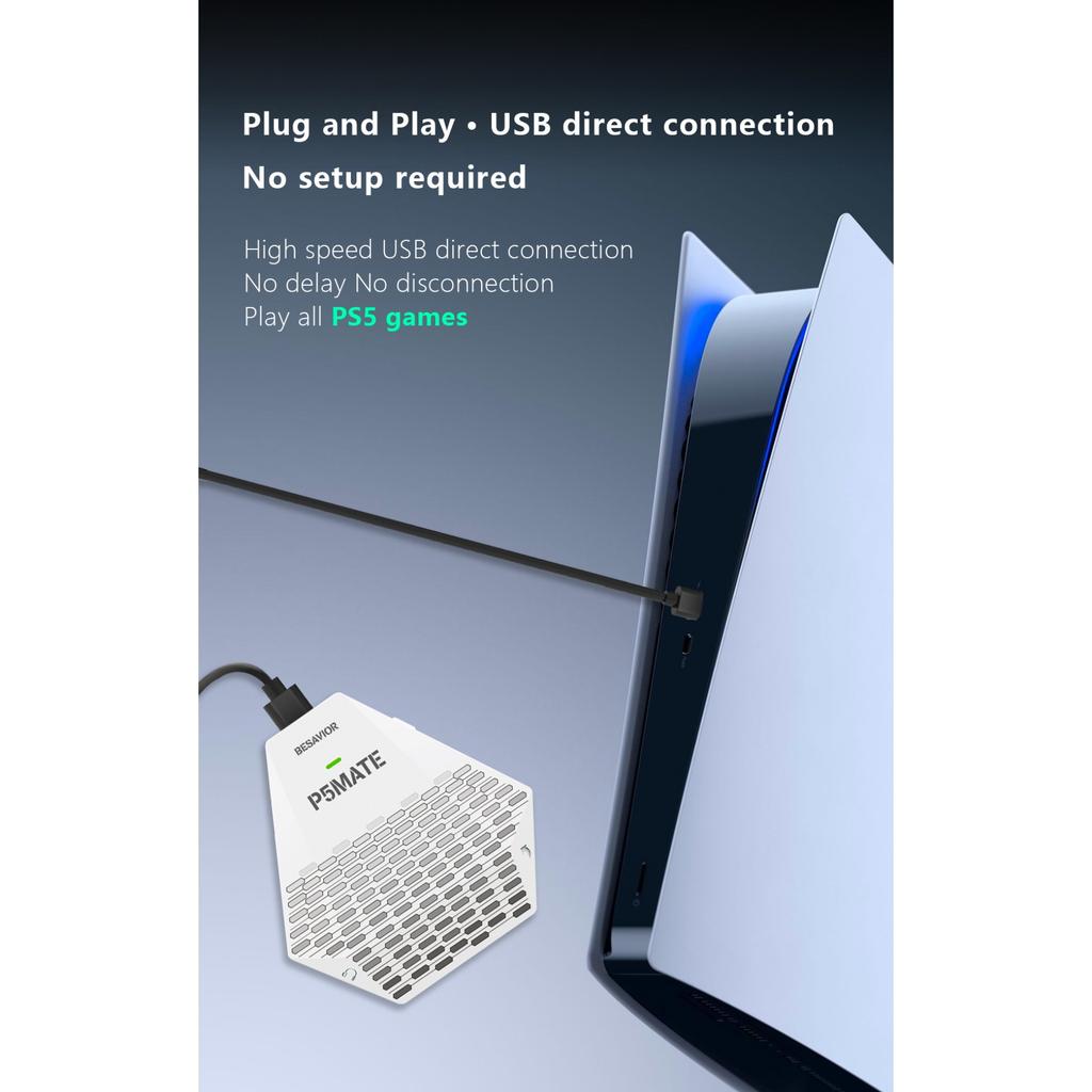 P5 Mate USB adaptér pro PS5/PS5 Slim Gaming Converter Příslušenství Hry pro více hráčů, nízká latence, podpora více ovladačů/periferií/náhlavních souprav/atd.