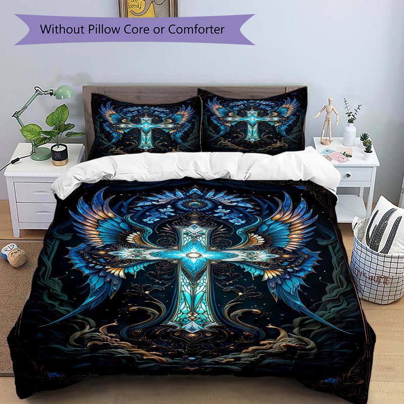 3pcs Gothic Cross Duvet Cover Set - Includes 1 Duvet Cover and 2 Pillowcases, No Quilt Core, All-Season Home Decor yy251111056
