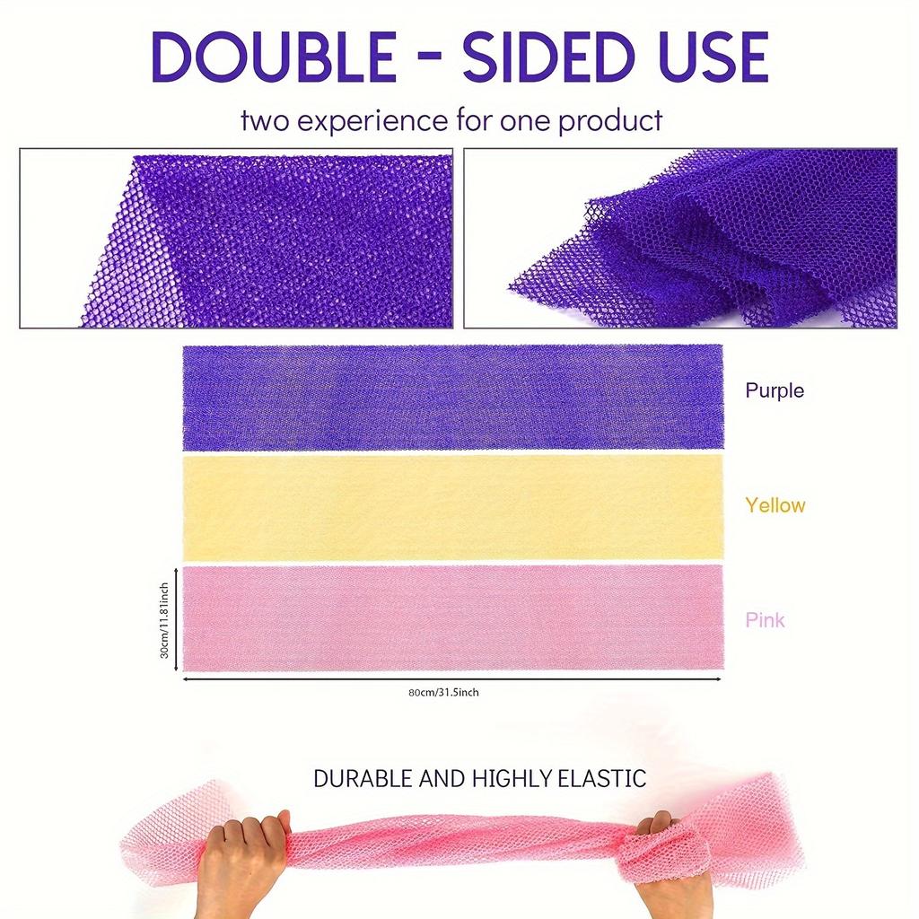 3pcs Colorful Exfoliating Mesh Sponge - Gentle Body Scrubber for Smooth Skin |  Quick-Dry Textured Net for Bath, Travel