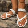 New Summer Fashion Comfortable Solid Color Casual Roman Style Sandals Flat Heel Large Size Toe Cover Retro Shoes for Women