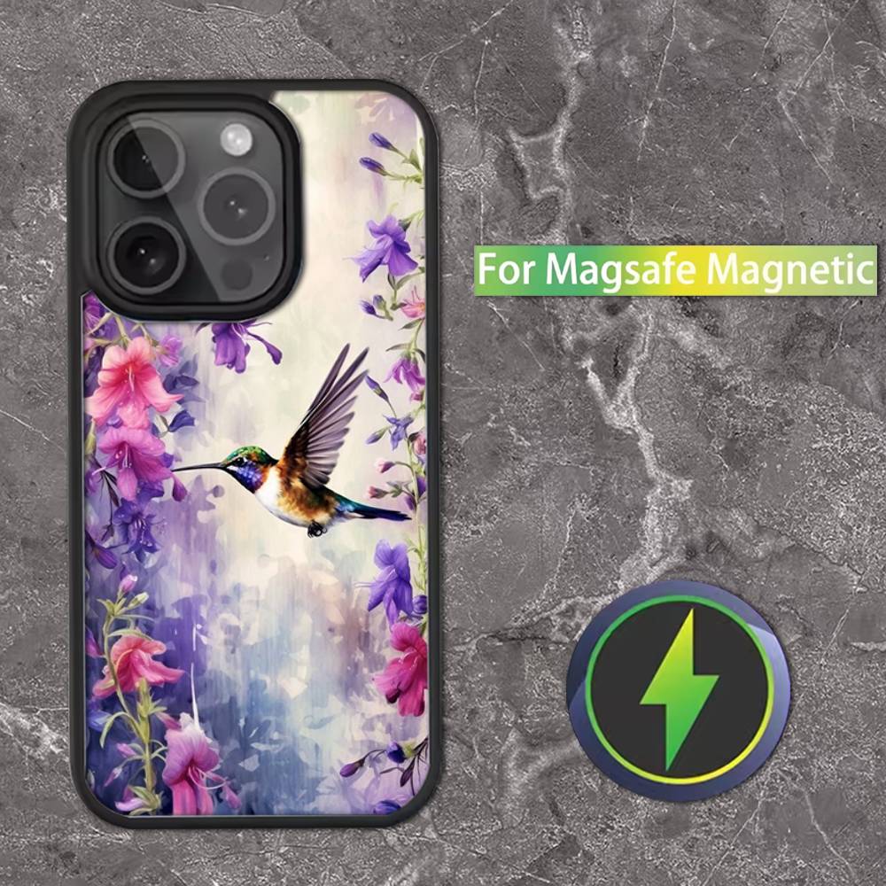 Hummingbird and Flowers Phone Case For iPhone 17,16,15,14,13,12,11,Pro,Max,Plus,Mini,SE Magsafe Magnetic Wireless Charging