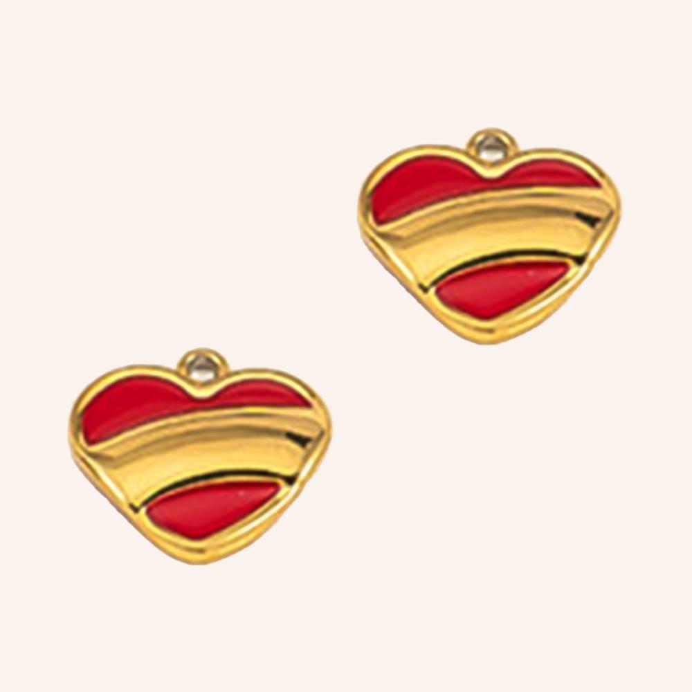 2pcs Stainless Steel Irregular Red Enamel Round Heart Star Design Pendant Necklace Earring Heart Charms Craft Jewelry Findings
