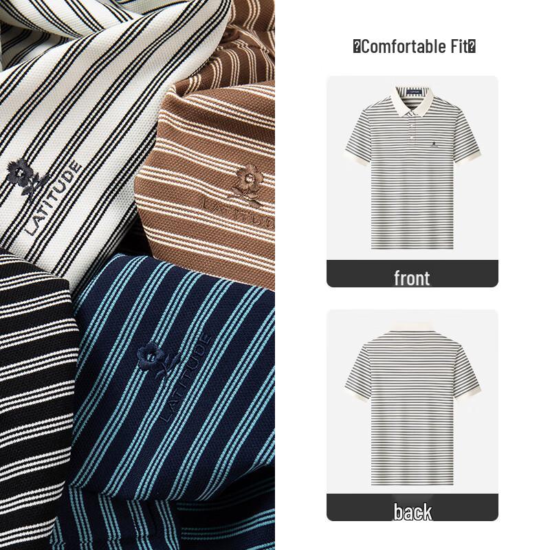 MONTAGUT Men's Striped Long-Staple Cotton Short-Sleeve Polo Shirt