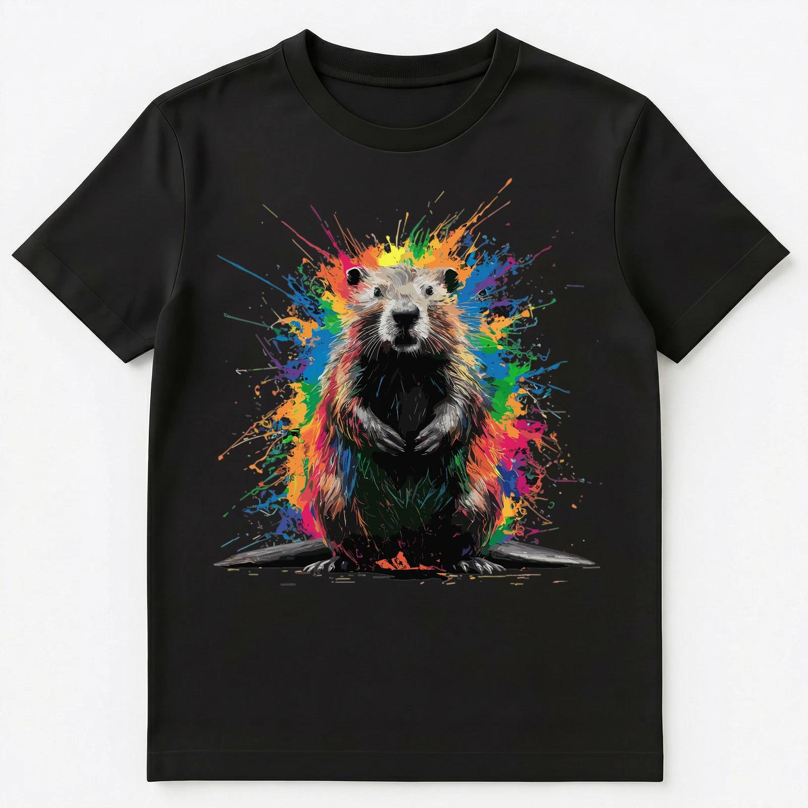 

Colorful Paint Splash Beaver Art Graphic Unisex T-Shirt S