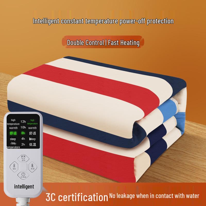 Adjustable Temperature Electric Blanket - Single/Double, Oversized, Dual Control for Dorms Striped Wool Blanket