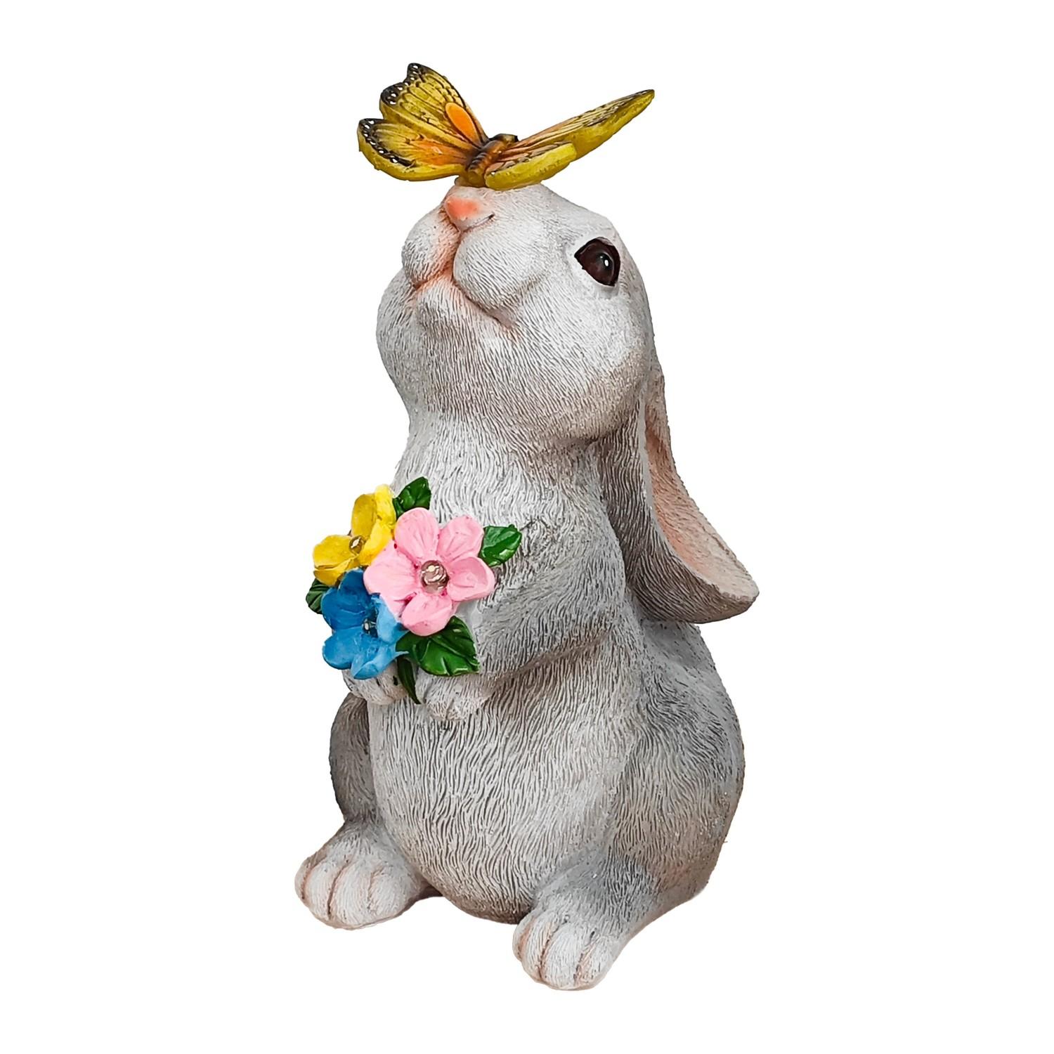 1pc solar-powered outdoor decorative rabbit statue with butterfly lights, adding the perfect touch to garden decor