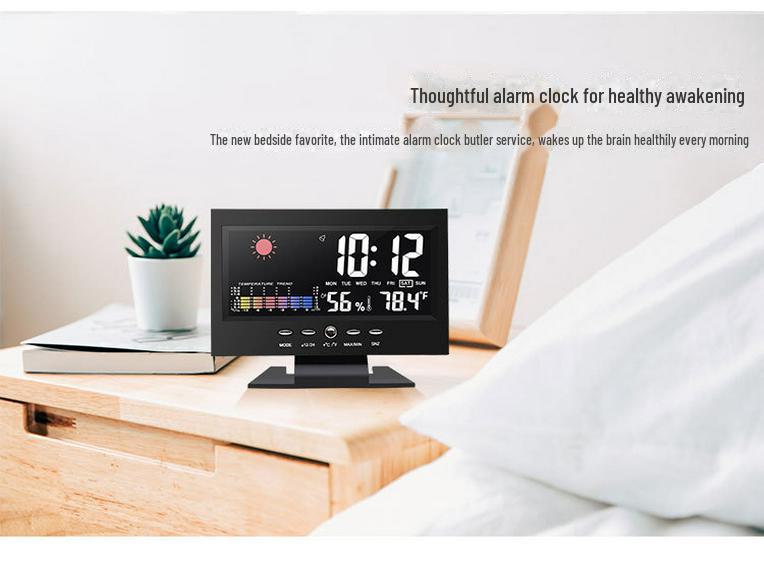 Color Display Weather Forecast Alarm Clock with Voice Control for Seniors - Model 8082