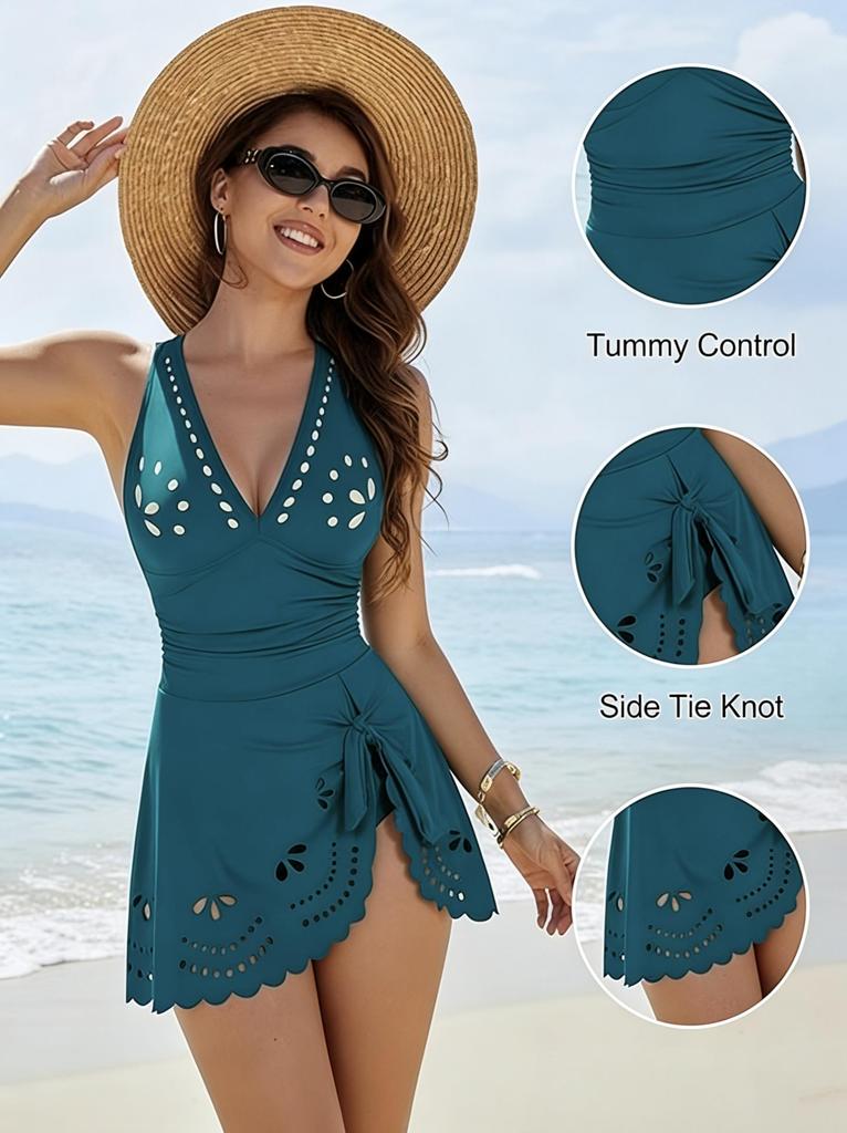European Hollow Out One-Piece Swimsuit: Women's Slimming Sexy Skirted Bikini