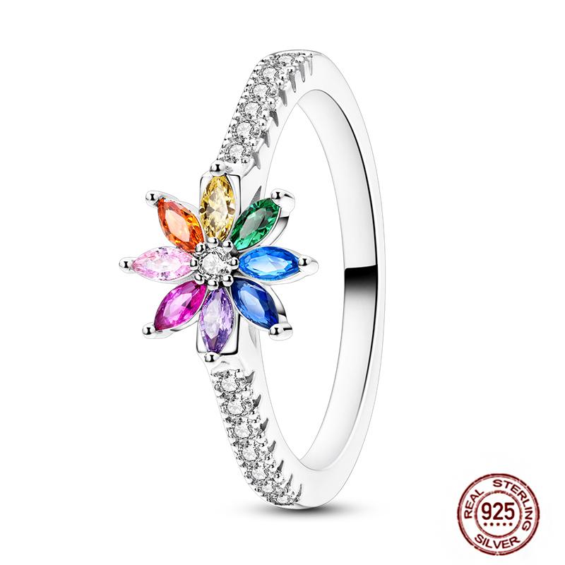 Luminous Firefly 925 Silver Ring Sparkling Rainbow Color Heart Wishbone Flower Original Rings For Women Wedding Jewelry