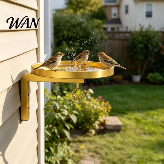 Easy Install Wall Hook Mounted Bird Bath Feeder, Heavy Duty Metal Birdbath Bowl with Feeder Hook, Hanger Bracket for Outdoor Garden Yard