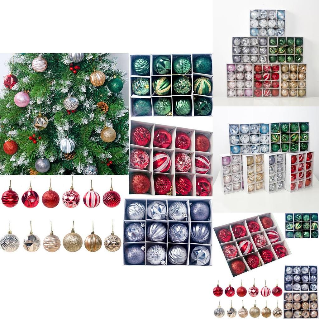 Festive 12/24pcs Christmas Tree Baubles Glitter Ornaments For Christmas Decor