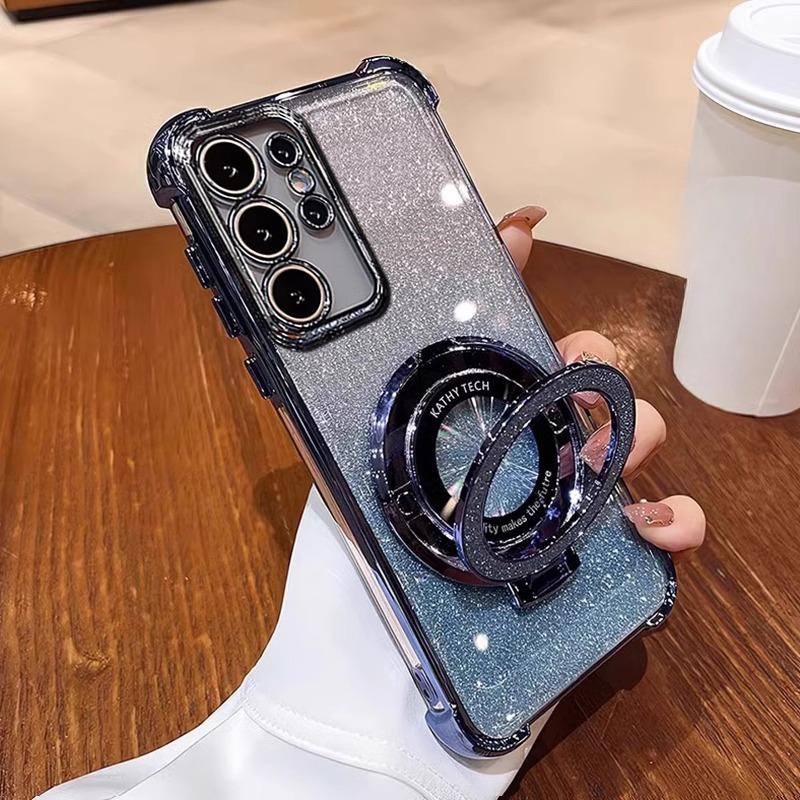 Luxury Glitter Bracket Case For Samsung S25 Ultra S24 FE S23 Plus A56 A06 A16 A36 A05 A15 A25 A35 A55 A14 A24 A34 A54 Cover