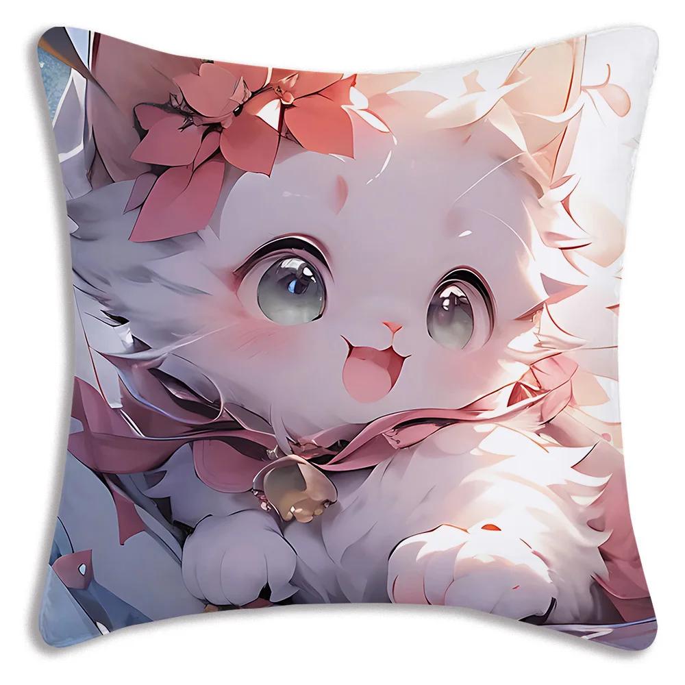Kawaii Kreslený Roztomilá Kočka Herní Potahy na Polštáře Kreslený Dekorativní Potah na Polštář pro Domácí Pohovku s Potiskem Roztomilý Potah na Polštář