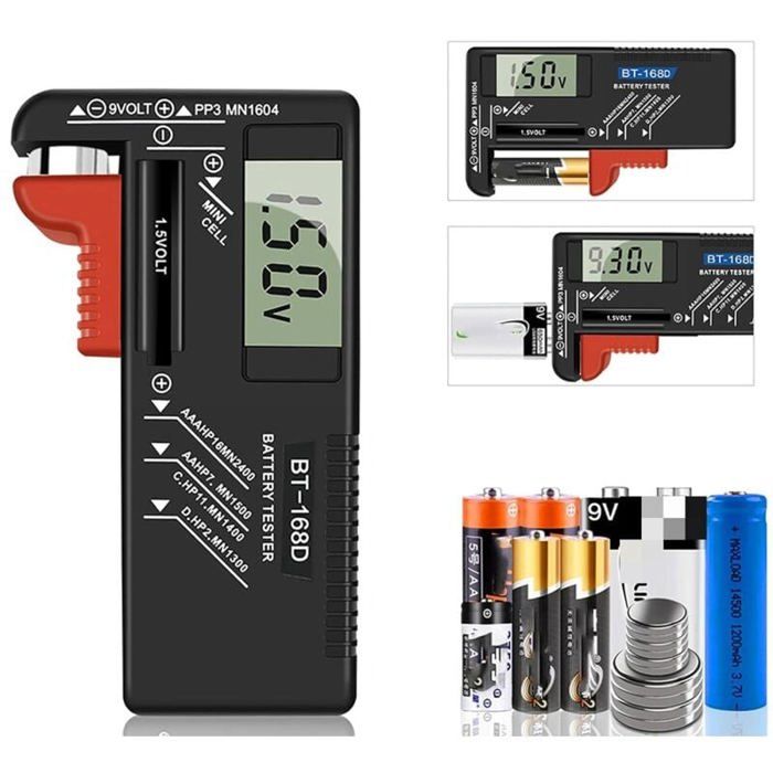 

Testeur de Piles numérique,Testeur de Piles Universel,Batterie Testeur,pour AA, AAA, C, D, PP3, 9V, 1.5V, Piles Bouton - Fonctio