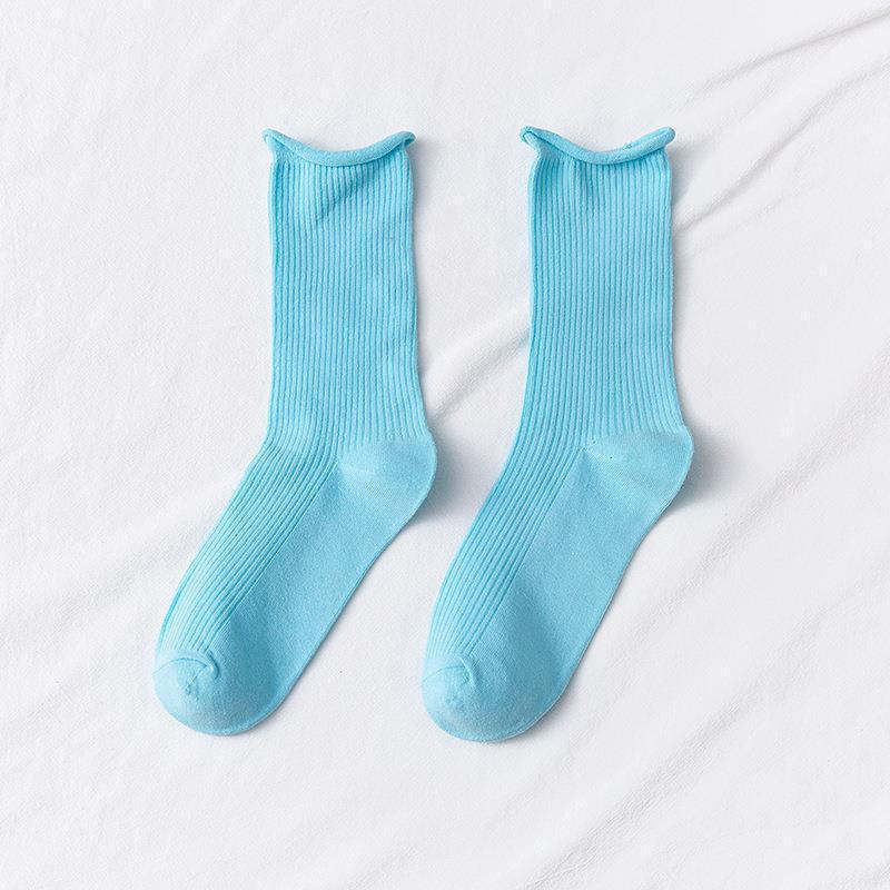 

Разноцветные женские носки средней длины — модные весенне-осенние конфетные цвета с завитым ворсом One Size светло-синий