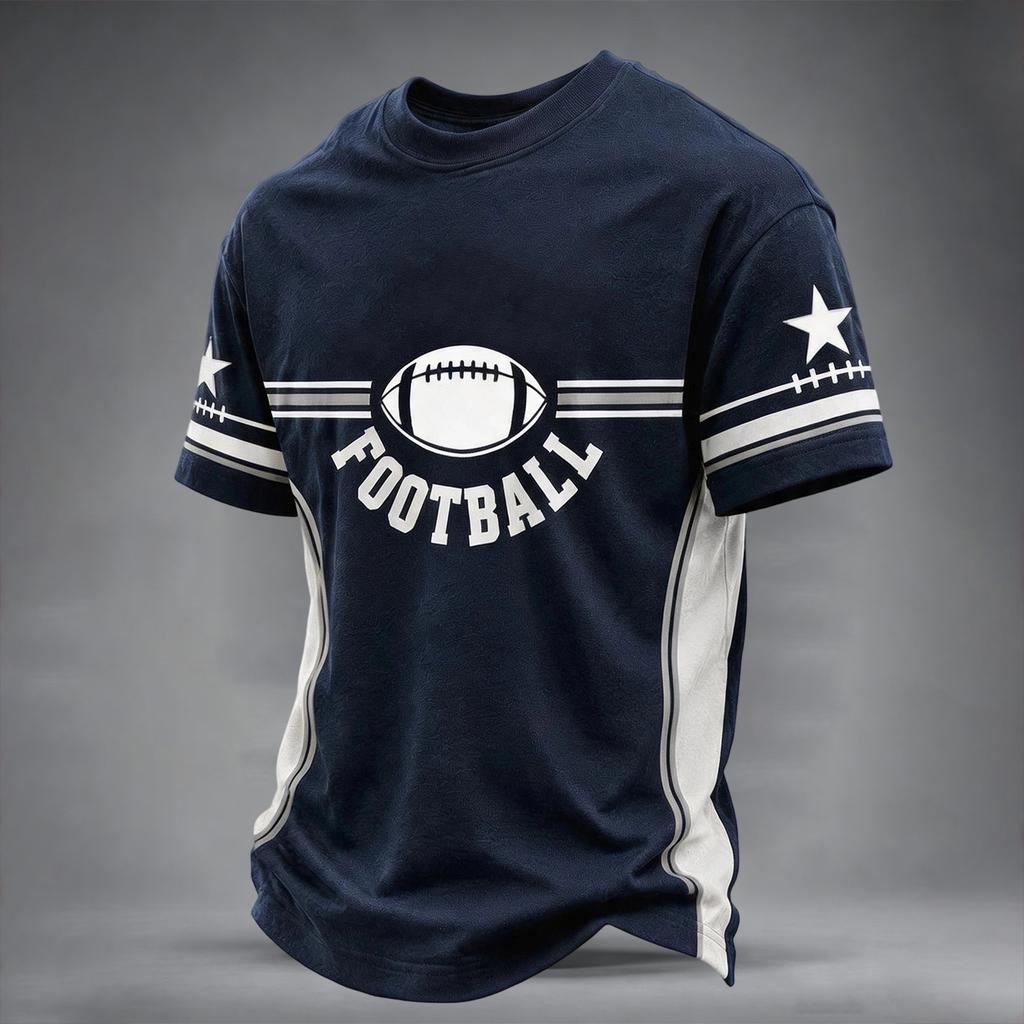 Men's Casual Fit Crewneck Short Sleeve T-Shirt with Rugby Graphic Print