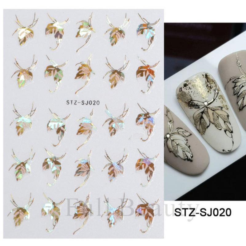 Cotton Flowers Transfer Decals 3D Nail Stickers Gold Leaf Nail Adhesive Sliders Nail Manicure Decorations