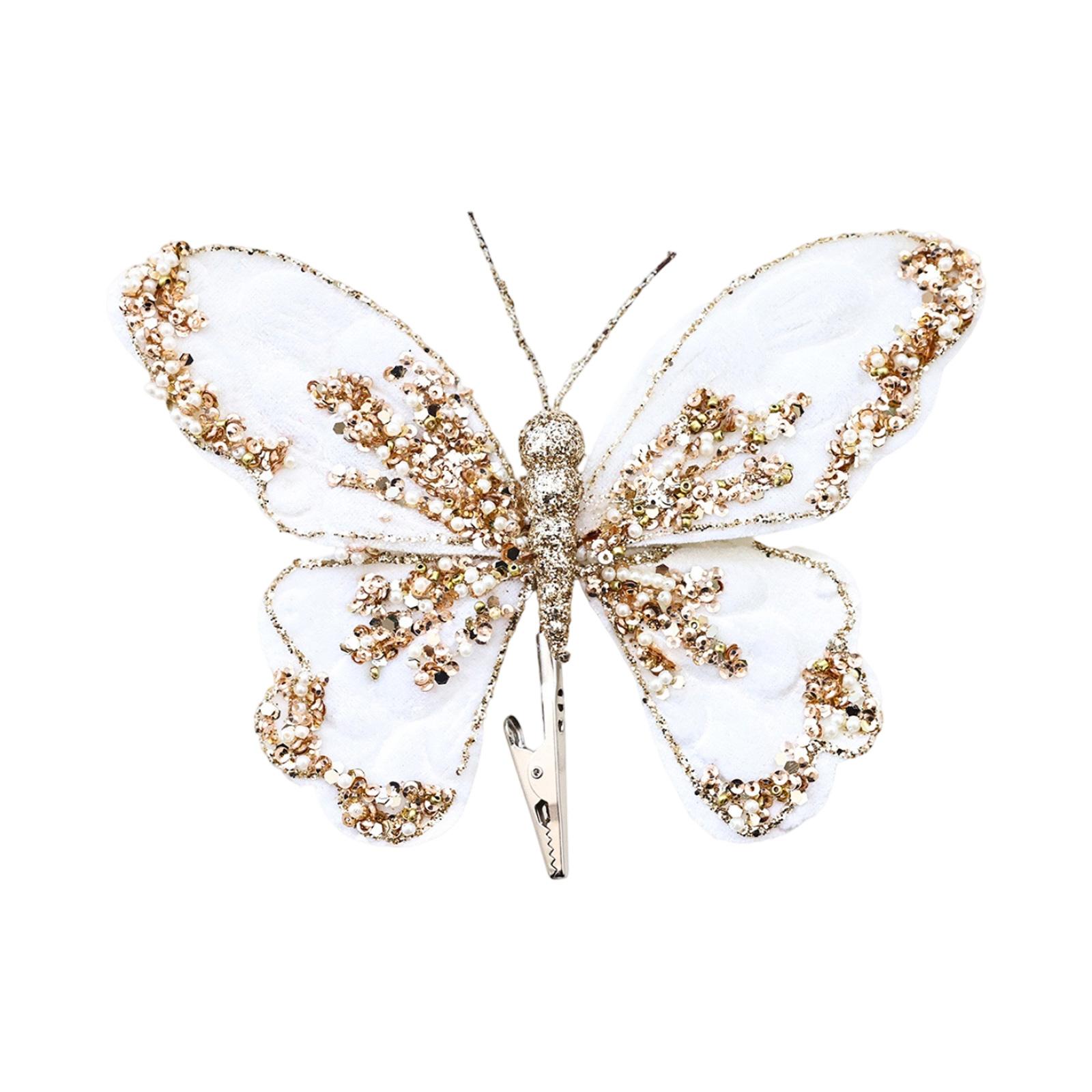 

Украшения Золотой Пудрой для Рождественской Елки, Пайетки из Высококачественной Ткани, Подвески в Виде Имитации Бабочек, Рождественские Цветочные Аксессуары One Size белый