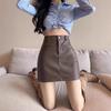 Khaki High Waist PU Leather Bodycon Midi Skirt - Women's Autumn/Winter 2025 A-Line Casual Trend
