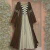 Abito Maxi da Donna a Maniche Lunghe con Scollo Quadrato, Vestibilità Aderente, Costume Storico Medievale Rinascimentale Vintage