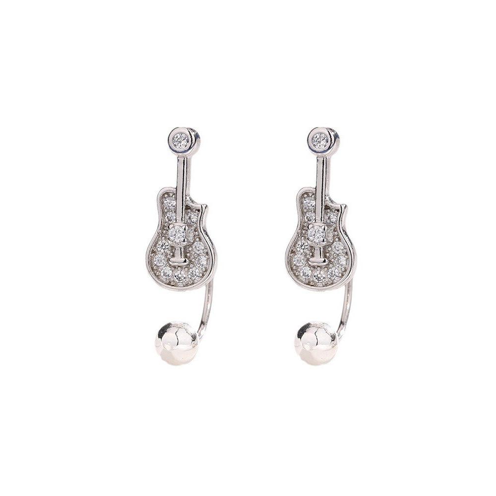 

Посеребренные серьги-гвоздики S925 Sweet Cool bass Note, асимметричные серьги-гвоздики с загнутыми винтами и инкрустацией цирконием, серьги-гвоздики с гитарными винтами