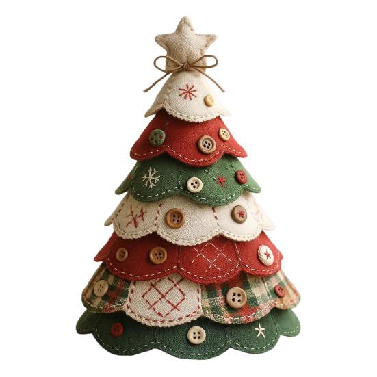 Fabric Christmas Tree Figurine Handmade Multi-layer Felt Xmas Tree Ornament with Buttons And Star Topper Holiday DIY Patchwork Craft for Home Office