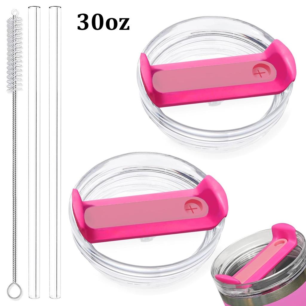 30oz/40oz Tumbler Lid Replacement Fit for Stanley Cup, 2 Pack Replacement Tumbler Lids , with 2 Straws and 1 Cleaning Brush