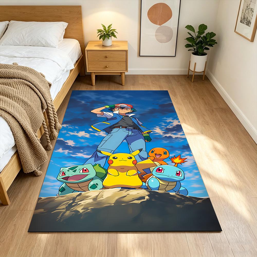 Pikachu Energy Burst Cleanable Rug Soft Plush Non-slip Bottom Bedroom Bedside Mat Retro American Style Christmas Gift for Friends