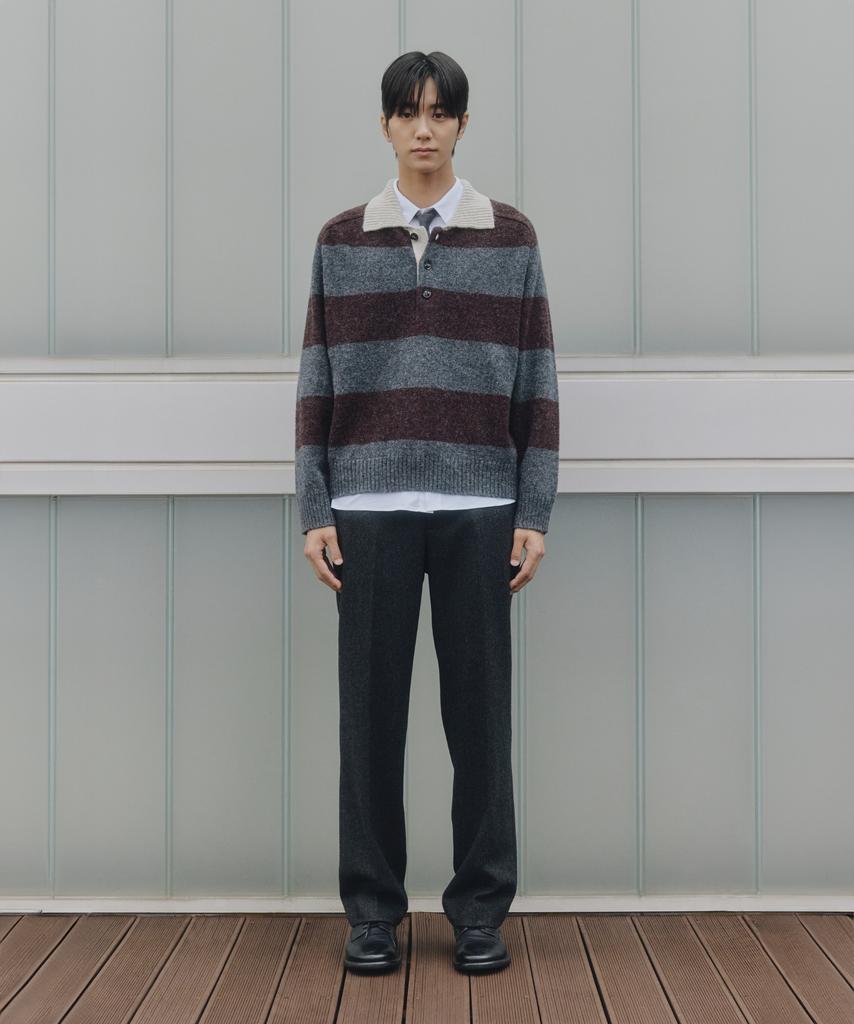 NONBLANK Striped Wool Collar Knit_Wine