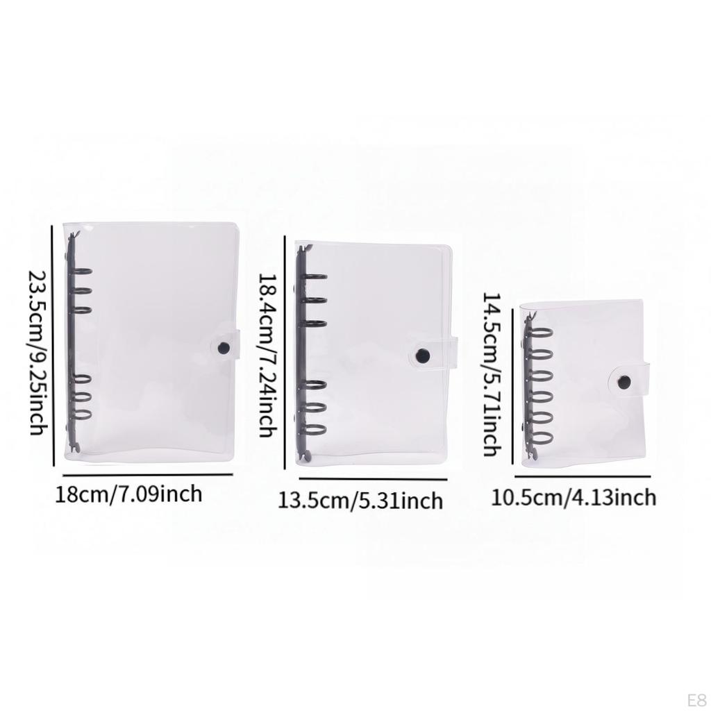 3 Pieces Binder Planner Cover PVC Transparent Notebook Protector Refillable Loose Folder Organizer