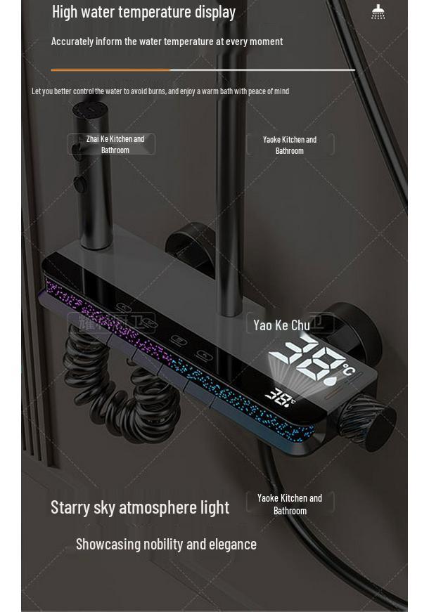 Smart Digital Display Copper Shower Head Set with Constant Temperature & Concealed Design