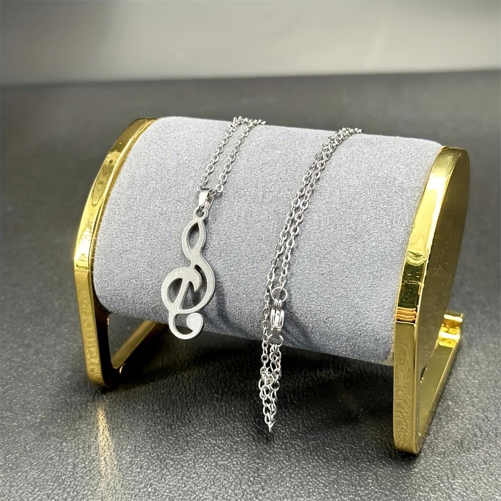 1pc Stainless Steel Cool Punk Hip Hop Necklace Hollow Note Pendant Necklace for Women and Men Party Jewelry Gift with 15.75inch + 2.36inch Stainless S