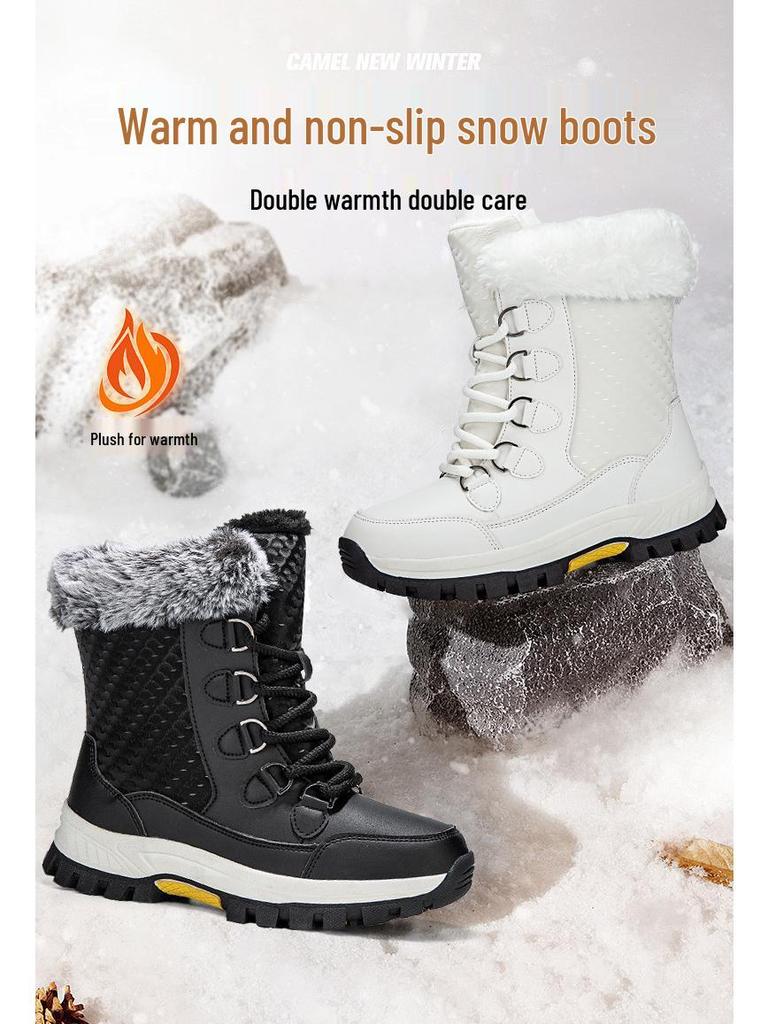 Women's Winter High-Top Non-Slip Snow Boots with Long Fur - Warm Large Size Ski Boots