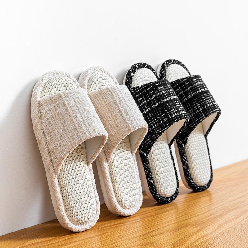 Linen slippers women's new home slippers couple home four seasons open mop silent floor mop