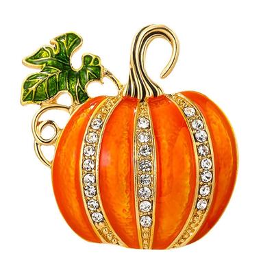 Sparkling Rhinestones Pumpkin Brooch Secure Lock Clasp Lightweight Alloy Jewelry For Party Wedding Holiday Accessories
