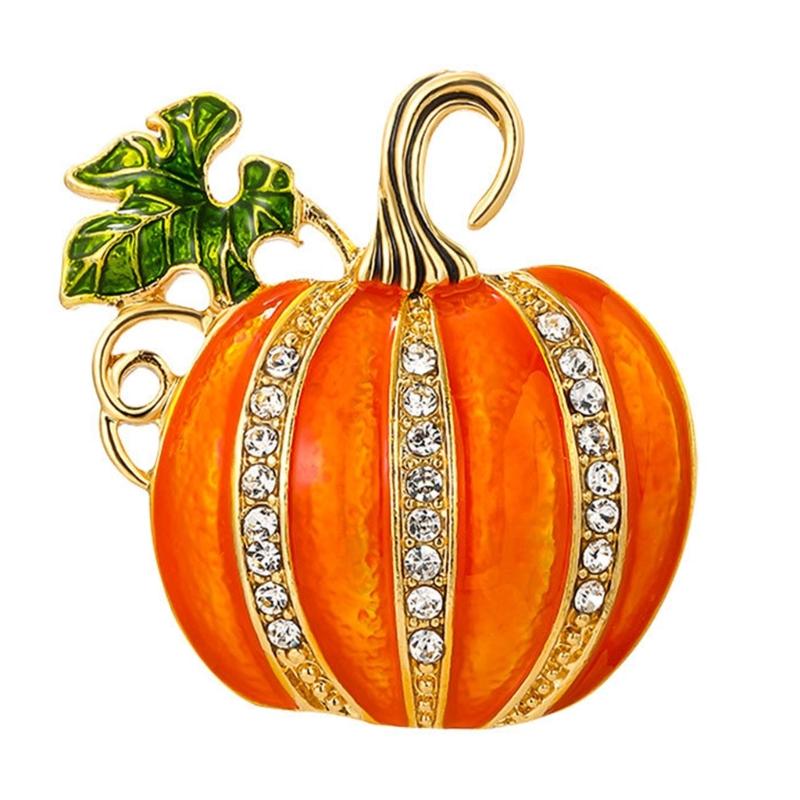 Elegant Rhinestones Pumpkin Shaped Pin Alloy Secure Fastening Lightweight Brooch For Everyday Wear Or Special Occasions 1