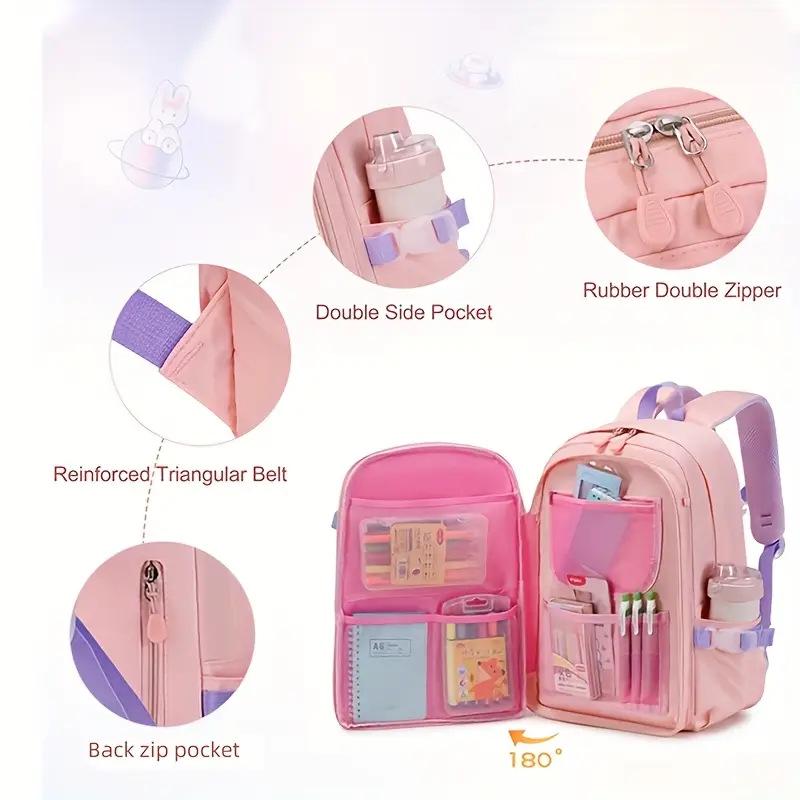 3-Piece Ultra-light Rabbit Backpack Set for Girls, Grades 1-6: Includes School Bag, Lunch Bag, and Pencil Case