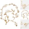 Women Elegant Faux Pearl Flower Sweater Chain Long Pendant Necklace Jewelry
