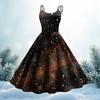 Women's Fashion Christmas Printed Sexy Strapless Gothic Cocktail Dress Punk, Vintage Dress.