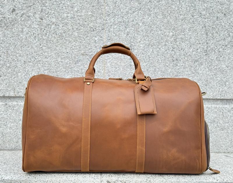 Extra Large Men's Genuine Leather Travel Bag with Shoe Compartment - Handheld, Crossbody, Single Shoulder