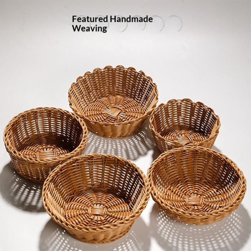 Handwoven Hardness Rattan Wicker Woven Serving Baskets Household Bread Fruit Vegetables Basket Rattan Basket Restaurant Display